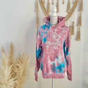 Artist Union tie dye hoodie sweatshirt pull over pink blue white unisex small